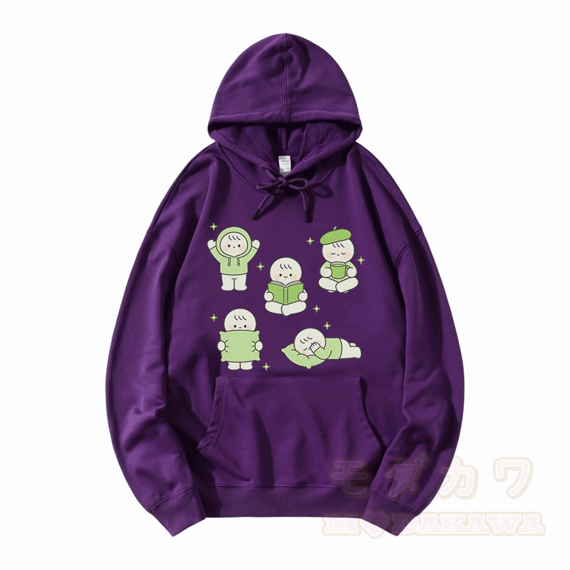 Modakawa Hoodie mit niedlichem kleinen Charakter-Motiv, locker geschnitten aus Baumwollmischgewebe - Lila - 5XL - image 6