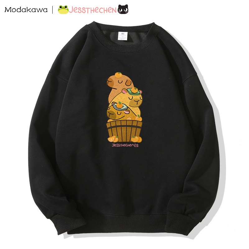 MODAKAWA X jessthechen Sweatshirt mit gestapeltem Capybaras-Grafik - Black - 5XL - image 3