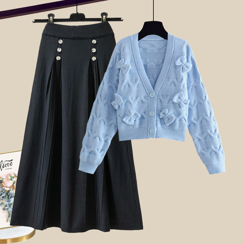 Strickjacke mit Schleife, passender Pullover und Rock - Set D - XL - image 4