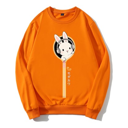 Sweatshirt mit rundem Kragen und Kopfhörer-Häschen-Reißverschluss - Orange - 5XL - image 3