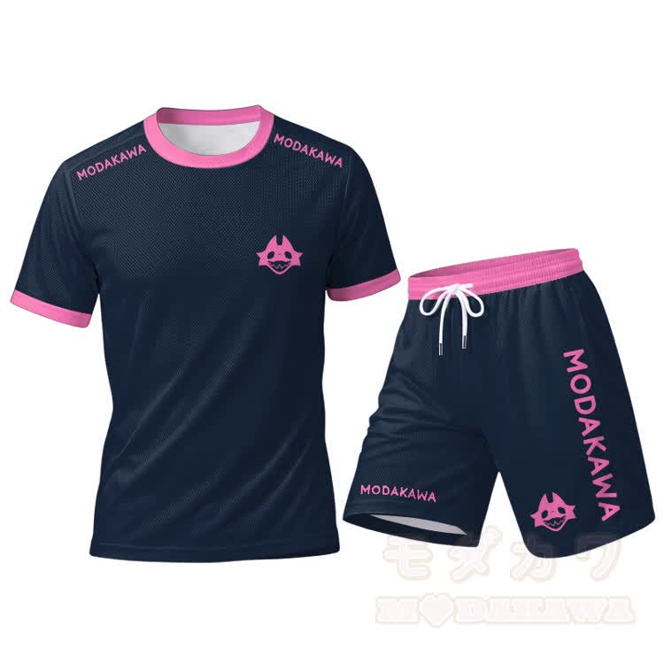 MODAKAWA X TiramisuRat Rat Face Graphic Herren-Sport-T-Shirt mit Kordelzug und passender Shorts - Rosa Set - 5XL - image 13