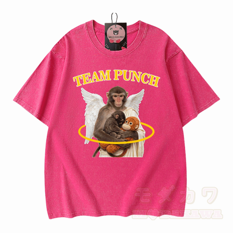 TEAM PUNCH Angel Monkey Graphic Modakawa Unisex Vintage Washed T-Shirt - Rosenrot - 5XL - image 7