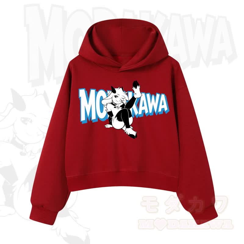 MODAKAWA Langarm-Kapuzenpullover mit Ziegenprint  - Rot B - 3XL - image 17