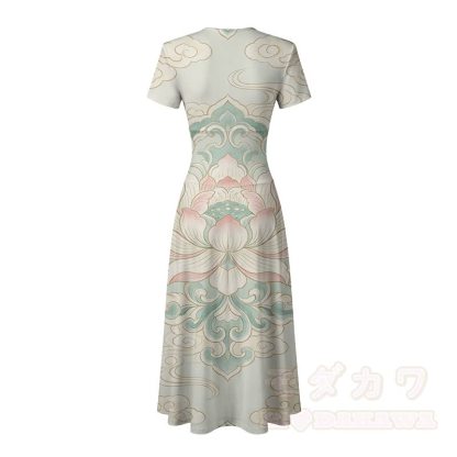 Lotus Cloud Graphic Modakawa V-Ausschnitt Maxikleid - image 4