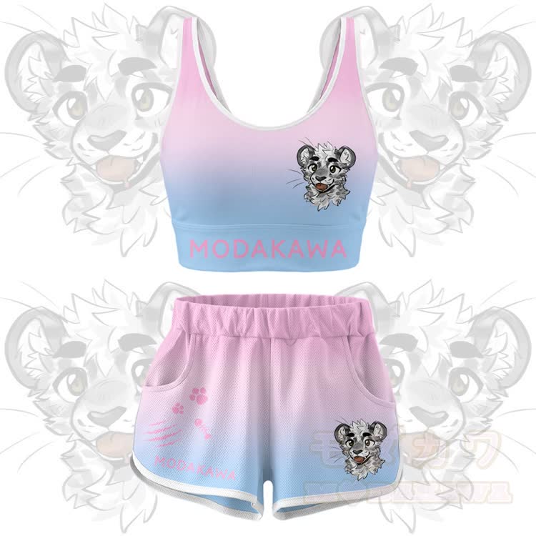 MODAKAWA X atka Tiger Graphic Crop Tank Sport Top Shorts Bikini Matching Outfit - Rosa Set - 5XL - image 11