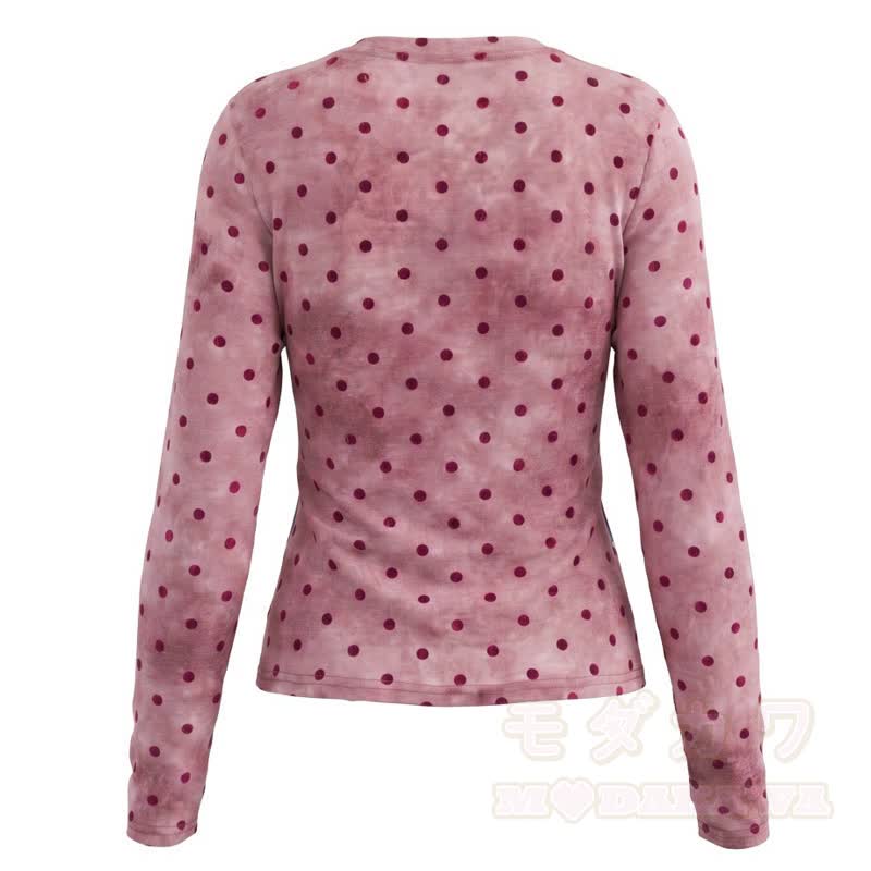 Y2K American Style Vintage Katzenprint Polka Dot Langarm-T-Shirt - image 5