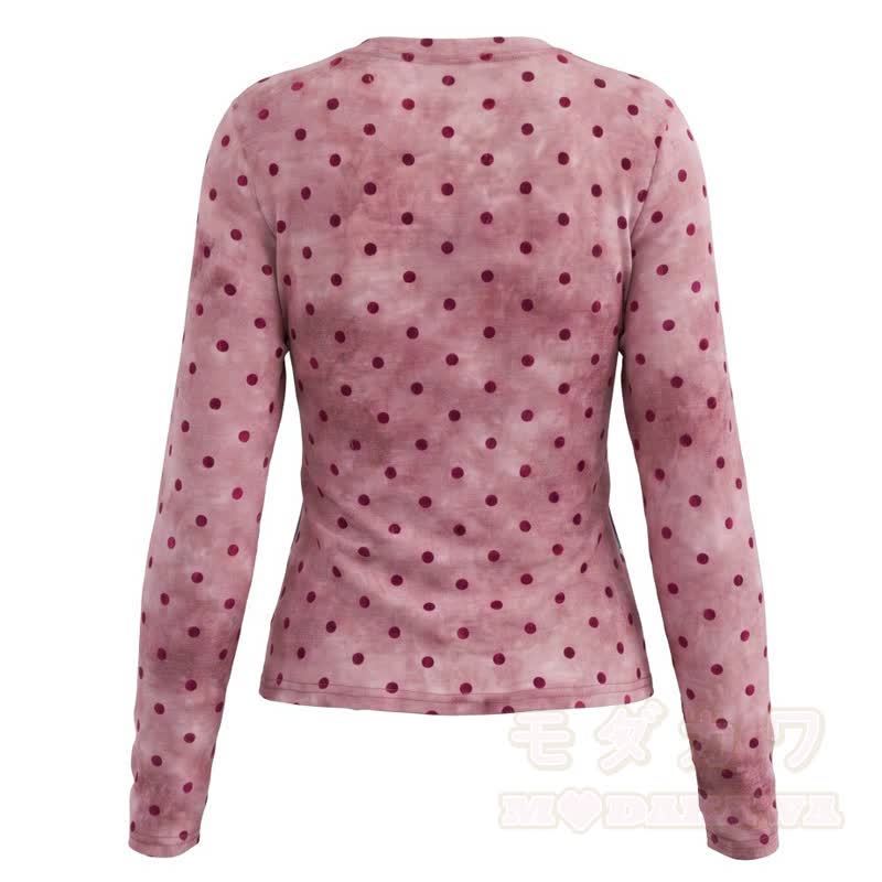 Y2K American Style Vintage Katzenprint Polka Dot Langarm-T-Shirt - image 5