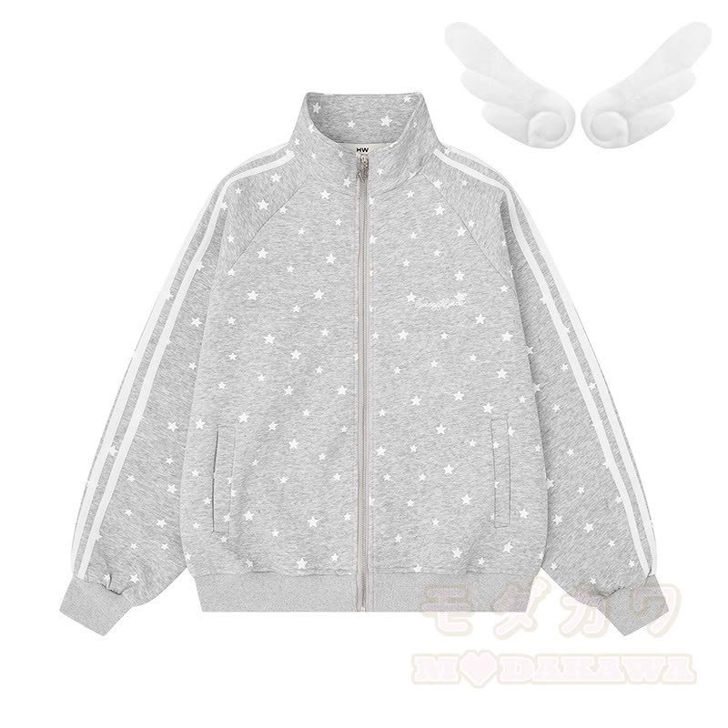 Hochwertige, strapazierfähige Sweatshirtjacke mit Sternenprint und Flügeldekor - Grau - XL - image 6