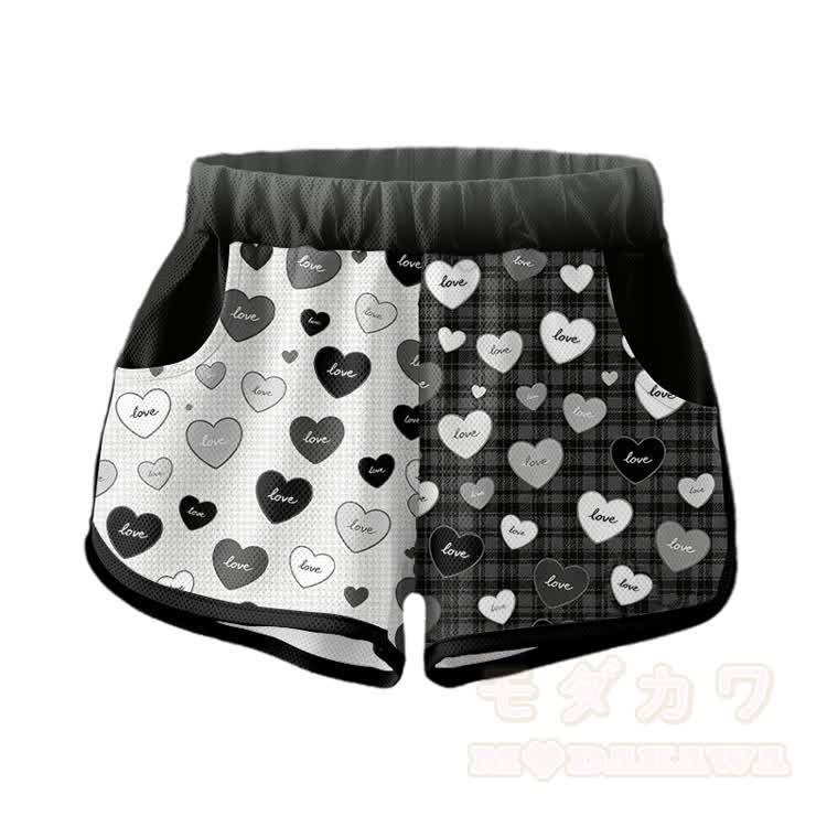 LOVE Herz-Grafik Crop Tanktop Sport Top Shorts Bikini Modakawa passendes Outfit - Shorts B - XL - image 6