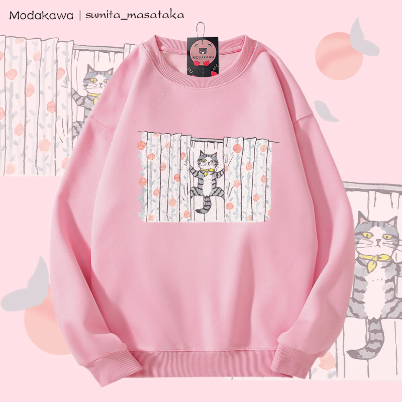MODAKAWA X sumita_masataka Vorhang Klettern Katze Grafik Unisex Sweatshirt - Pink - 5XL - image 2