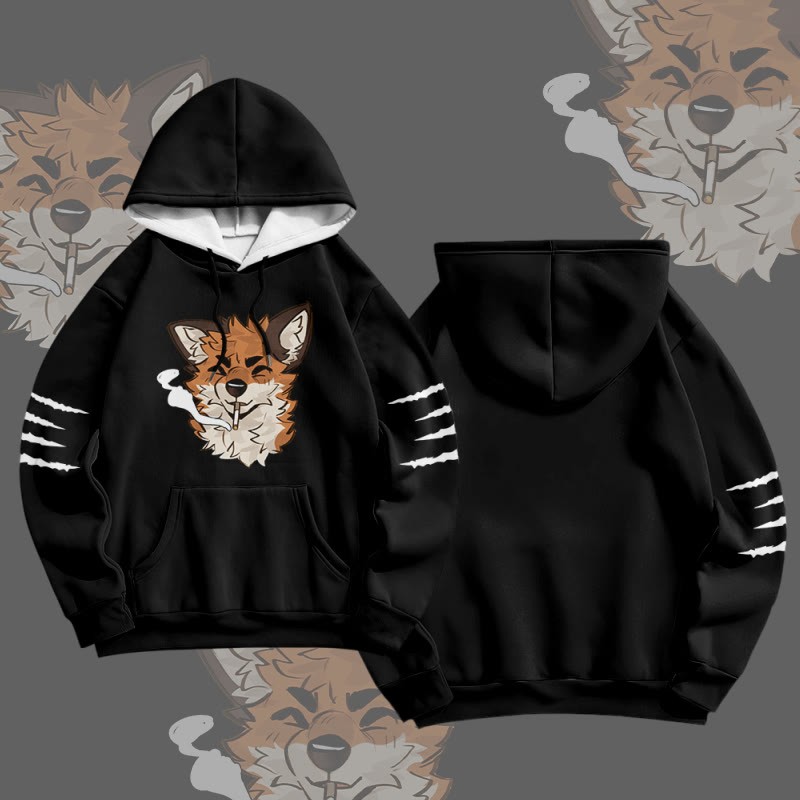 MODAKAWA X atka Fox Smoking Graphic All Over Print Pullover Hoodie - Black - 8XL - image 4