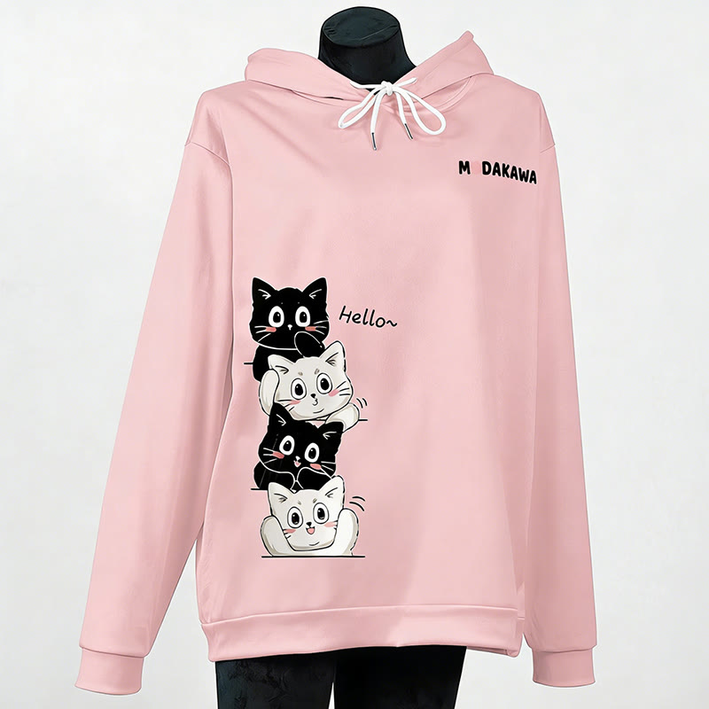 Modakawa-Hoodie mit gestapeltem Katzenmotiv und Buchstabenprint - Pink - 6XL - image 5