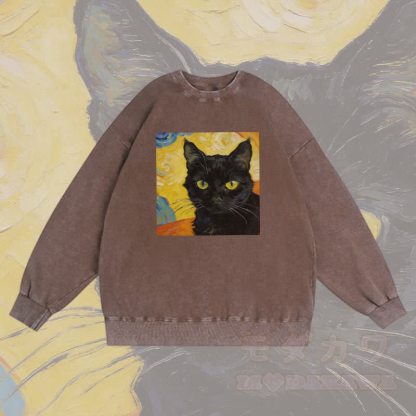 MODAKAWA Unisex-Sweatshirt mit schwarzem Katzenporträt-Grafik im Vintage-Stil - Braun - 3XL - image 3