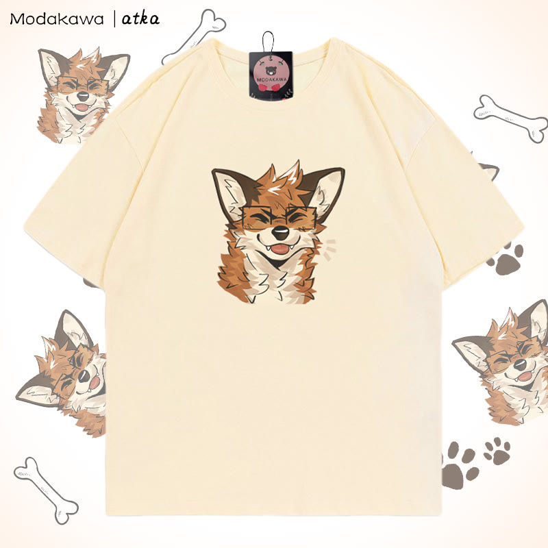 MODAKAWA X atka Fuchs mit Brille Grafik-T-Shirt - Apricot - 5XL - image 3