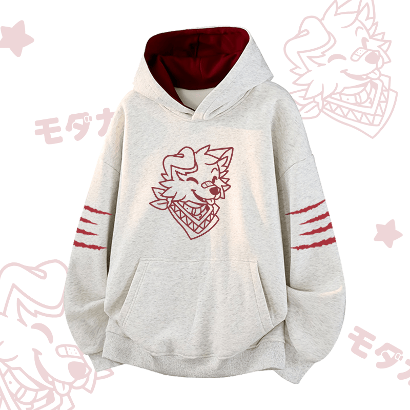 MODAKAWA X popipeko Pullover mit lächelndem Welpenmotiv und Kontrastfutter - Grey - 3XL - image 3