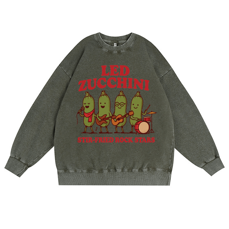 LED ZUCCHINI Unisex Vintage Washed Sweatshirt Band Grafik Crewneck Pullover - Dunkelgrün - 3XL - image 3