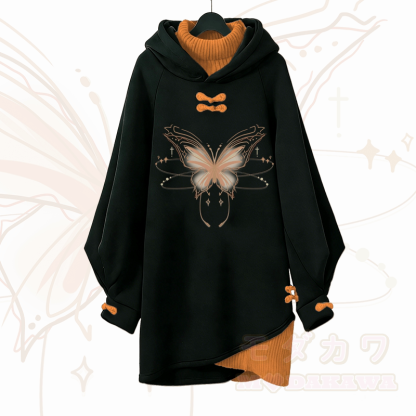 Vintage Kapuzenpullover-Kleid mit leuchtendem Schmetterlingsmotiv und Modakawa-Schnalle - Orange - 3XL - image 3