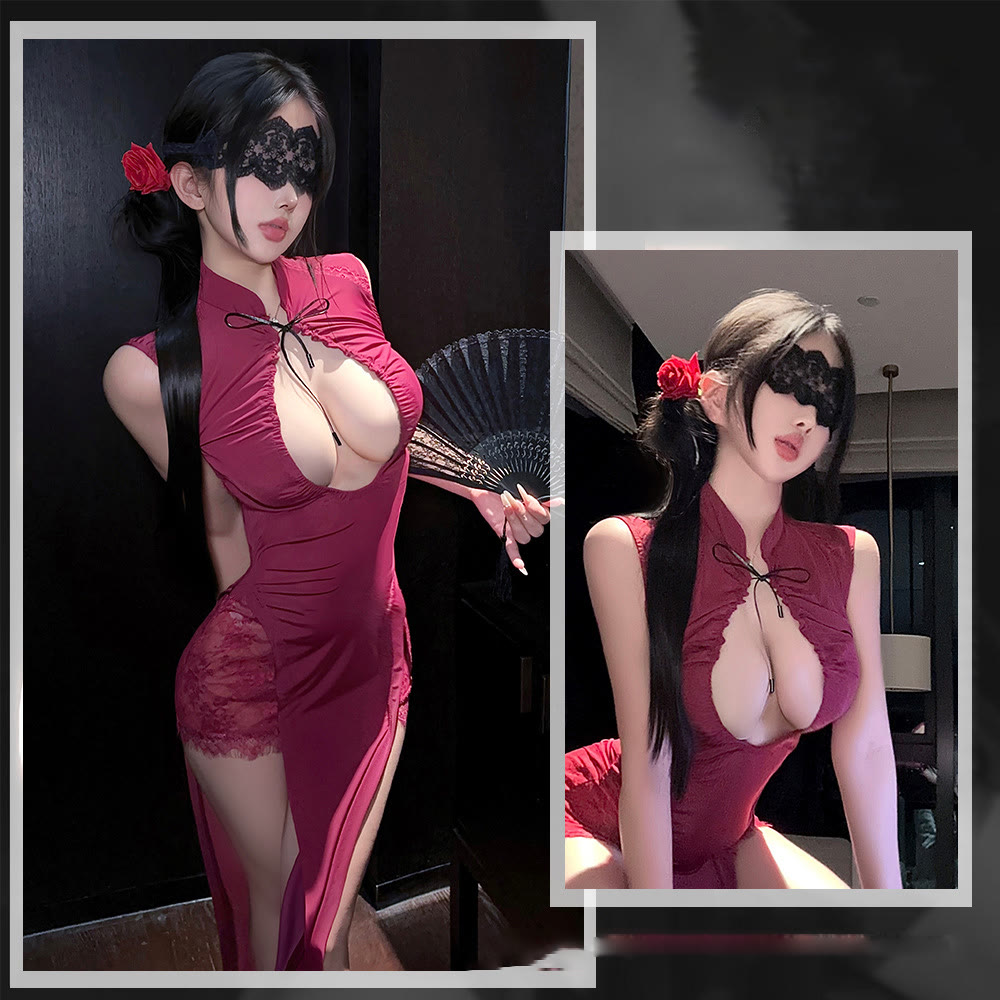 Sexy Cheongsam-Dessous mit Spitzenschlitz - image 6