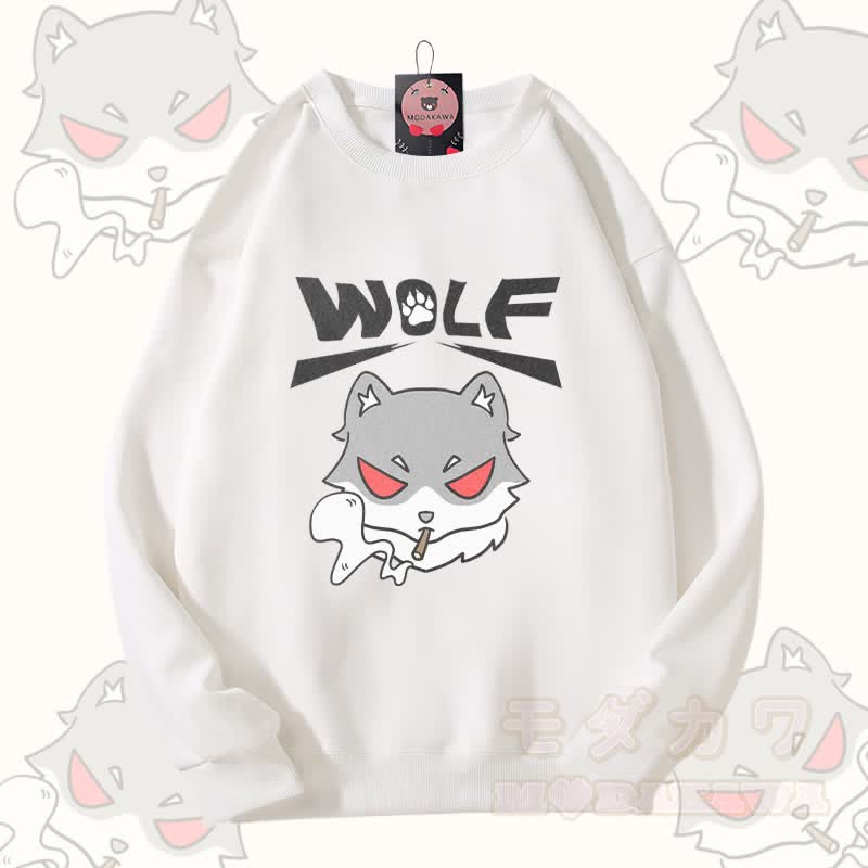 MODAKAWA Smoking Wolf Grafik Unisex Sweatshirt - Weiß - 5XL - image 3