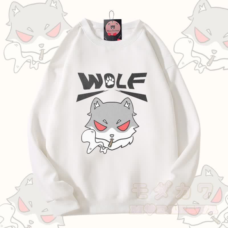 MODAKAWA Smoking Wolf Grafik Unisex Sweatshirt - Weiß - 5XL - image 3