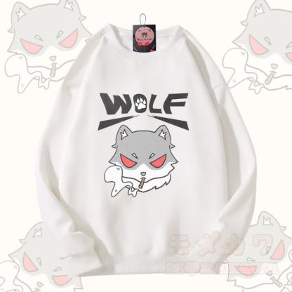 MODAKAWA Smoking Wolf Grafik Unisex Sweatshirt - Weiß - 5XL - image 3