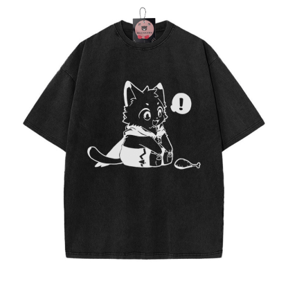 Fröhliches Kätzchen, das einen Trommelstock ansieht. Grafik. Unisex Vintage Washed T-Shirt - Schwarz - 5XL - image 4