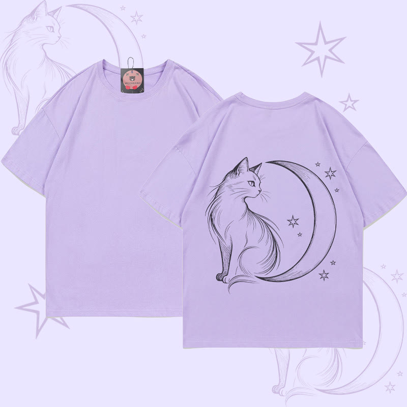 MODAKAWA Moon Cat Grafik-T-Shirt - Purple - 5XL - image 4