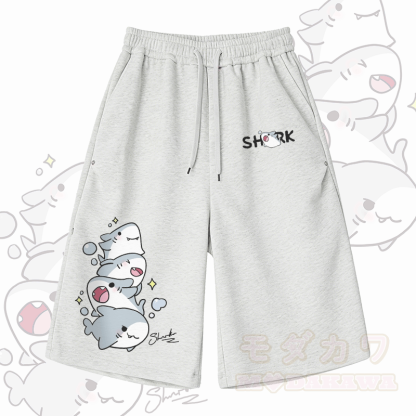 Modakawa Wide Leg Cropped Pants mit Hai-Motiv - Hellgrau C - 2XL - image 8