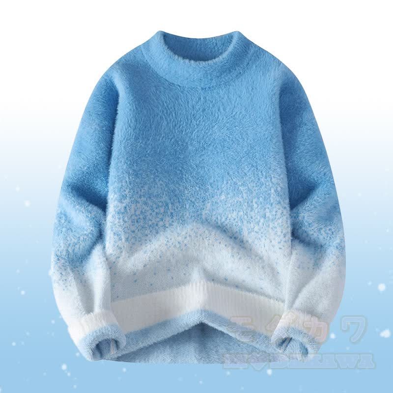 Zweiteiler: Farbverlauf-Strickpullover, flauschiger Cordanzug - Blauer Pullover - 4XL - image 10