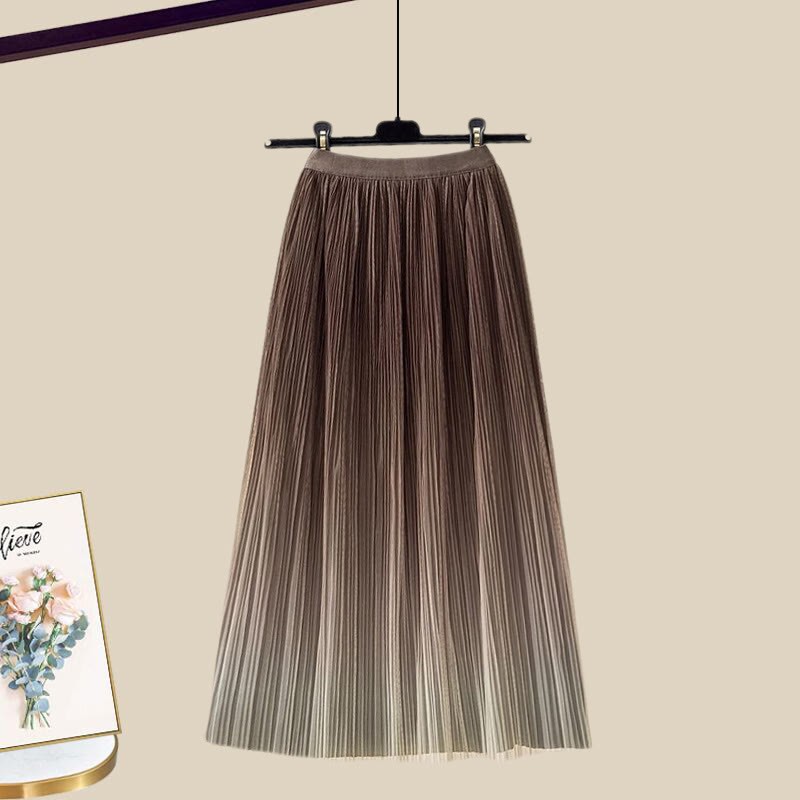 3D-Blumenstrickpullover und passender Farbverlaufrock – Outfit - Brown Skirt - XL - image 13