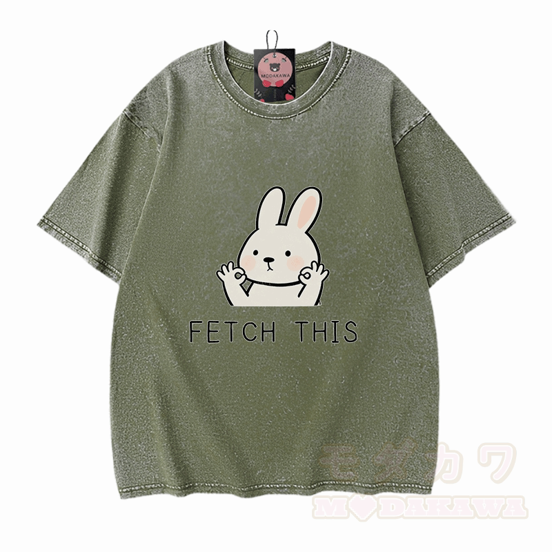 Hol dir dieses Modakawa Vintage T-Shirt mit Hasenmotiv aus 100 % Baumwolle (gewaschen). - Grün - 5XL - image 8