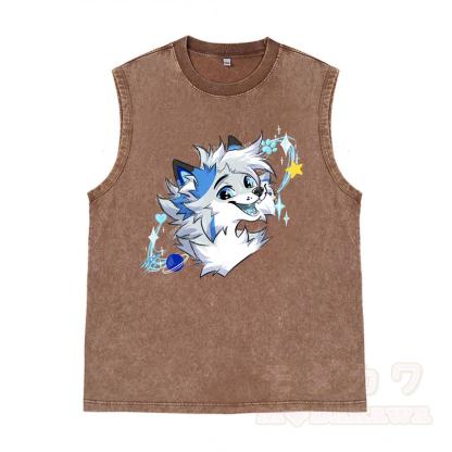 MODAKAWA X Space Barker Smile Graphic Unisex Vintage Washed Ärmelloses T-Shirt - Braun - 2XL - image 4