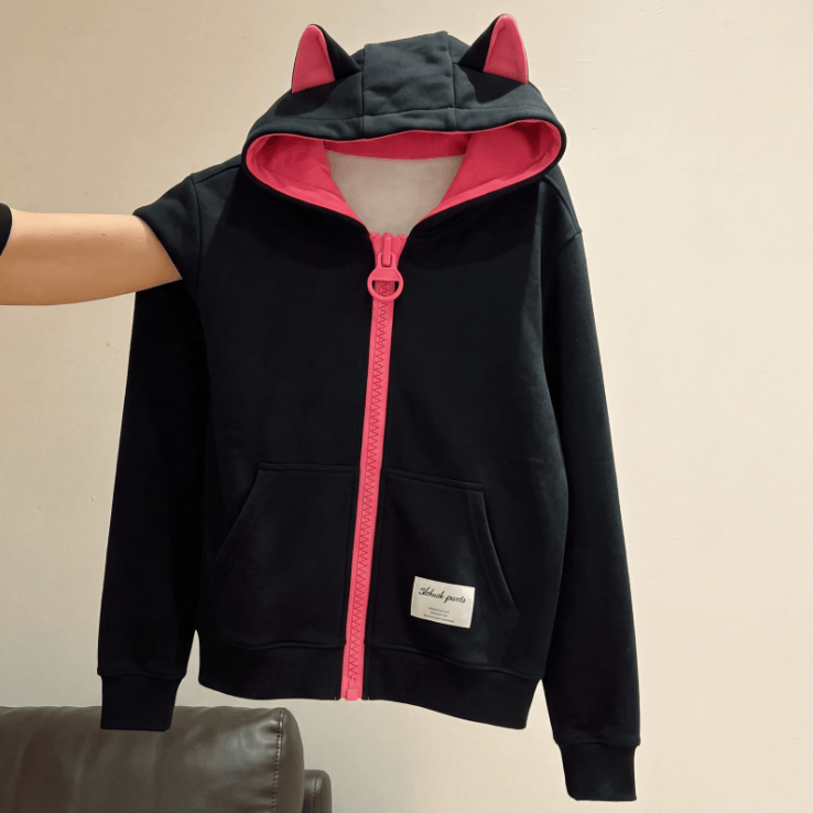 Y2K Colorblock Katzenohren-Kapuzenjacke mit Reißverschluss - image 7