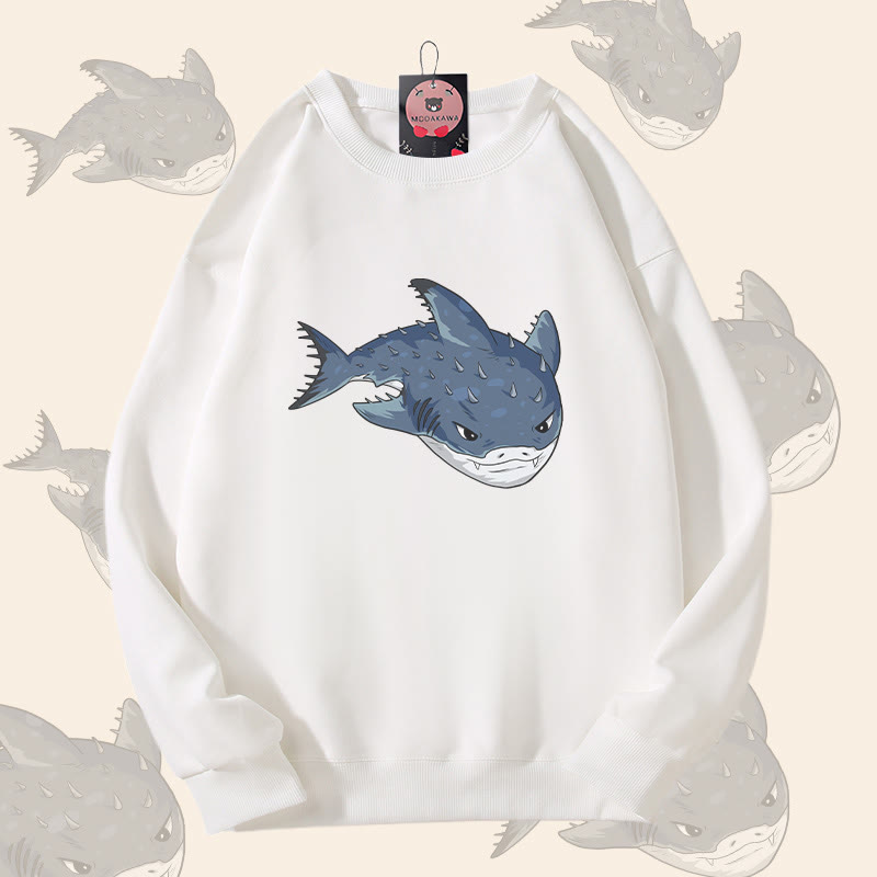MODAKAWA Spurdog Shark Graphic Unisex Sweatshirt - White - 5XL - image 3