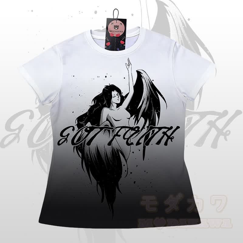 EVIL FAITH Angel Graphic Gradient T-Shirt Shorts Modakawa Matching Outfit - Weißes T-Shirt - 5XL - image 5