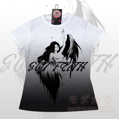 EVIL FAITH Angel Graphic Gradient T-Shirt Shorts Modakawa Matching Outfit - Weißes T-Shirt - 5XL - image 5