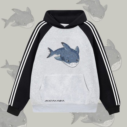 MODAKAWA Spurdog Shark Graphic Farben Block Fleece Lined Hoodie - Grey - 2XL - image 2
