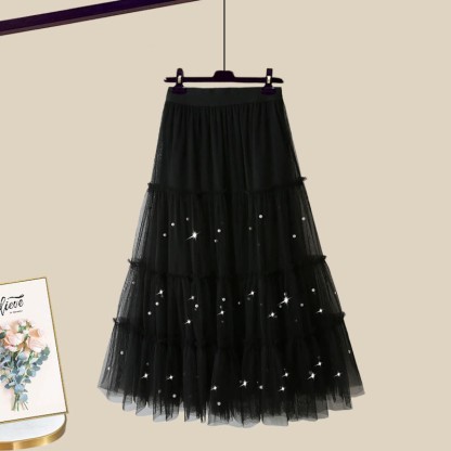 Strickjacke, Perlen-Tüllrock, passendes Outfit - Black Skirt - XL - image 12