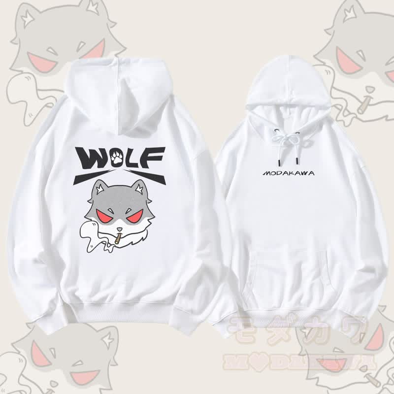 MODAKAWA Smoking Wolf Grafik Streetwear Pullover Hoodie - Weiß - 5XL - image 3