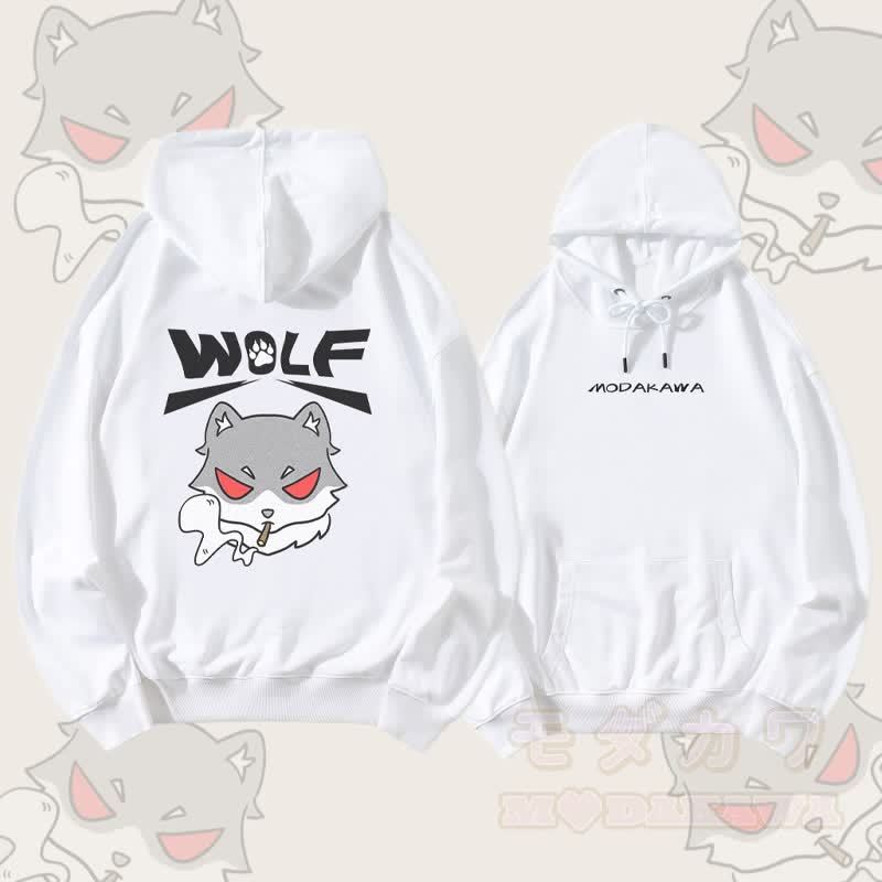 MODAKAWA Smoking Wolf Grafik Streetwear Pullover Hoodie - Weiß - 5XL - image 3