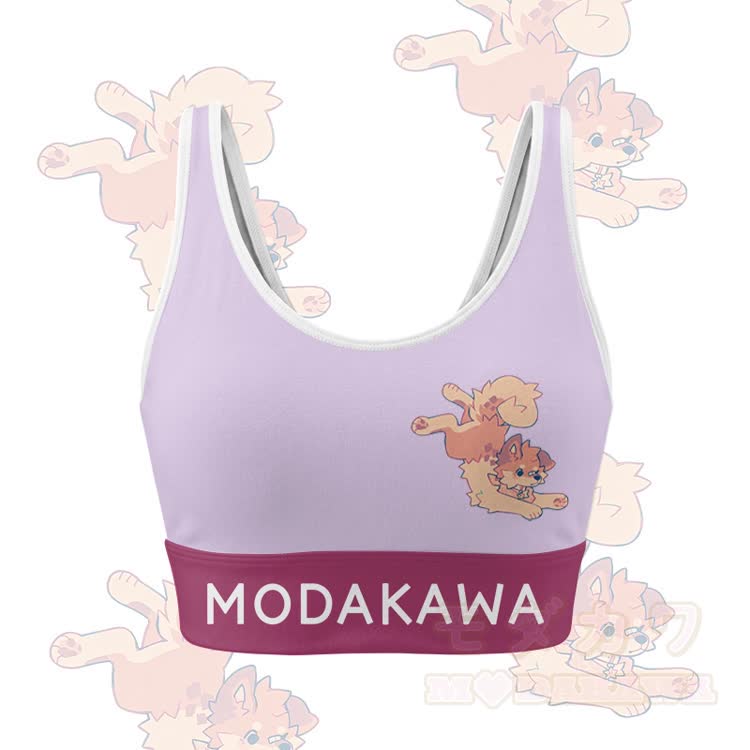 MODAKAWA X popipeko Niedliches Welpen-Grafik-Crop-Tanktop, Sporttop, Shorts, Bikini-Set - Lila Top - 5XL - image 4