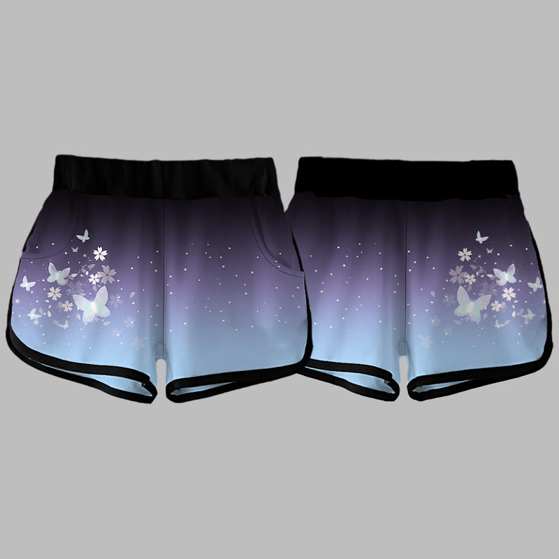 Lässige Shorts mit Farbverlauf und Schmetterlingsblumendruck - image 4