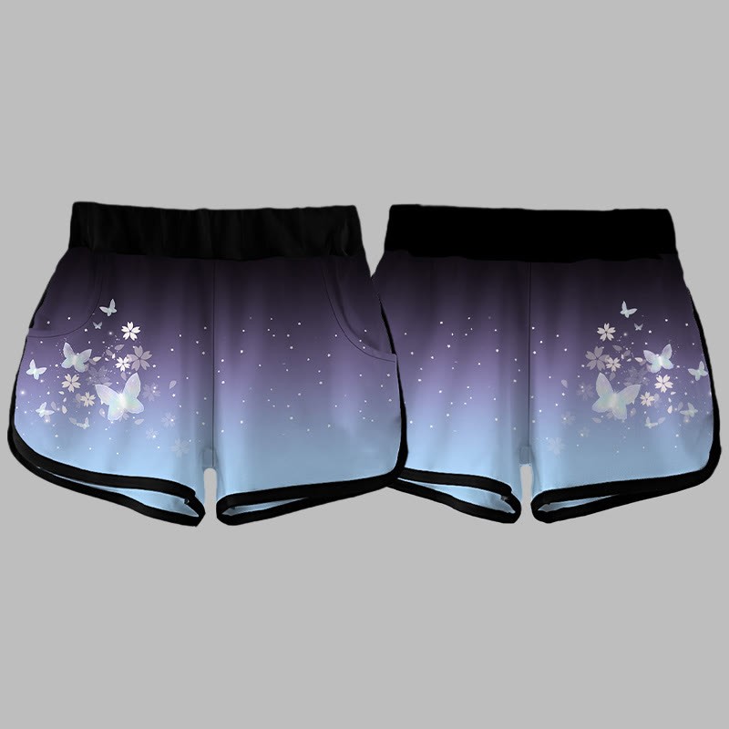 Lässige Shorts mit Farbverlauf und Schmetterlingsblumendruck - image 4