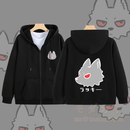 MODAKAWA Kapuzenpullover mit Reißverschluss und Rotaugenwolf-Motiv - Schwarz - 5XL - image 5