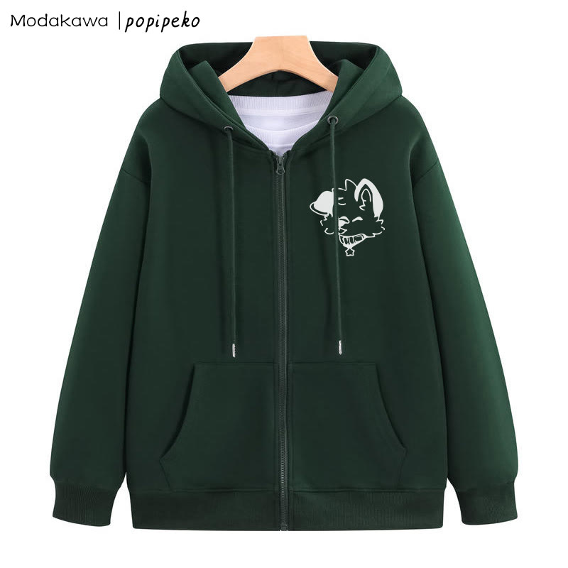 MODAKAWA X popipeko Kapuzenpullover mit Reißverschluss und Welpen-Print - Dark Green - 5XL - image 8