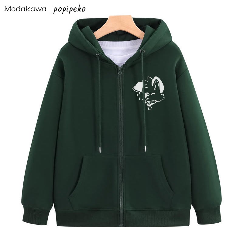 MODAKAWA X popipeko Kapuzenpullover mit Reißverschluss und Welpen-Print - Dark Green - 5XL - image 8