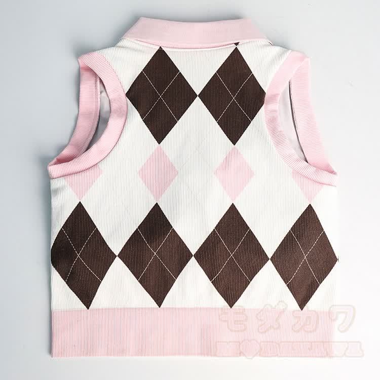 Pinkfarbenes Argyle-Strick-Crop-Top, plissierter Tennisrock, passendes Outfit - image 5