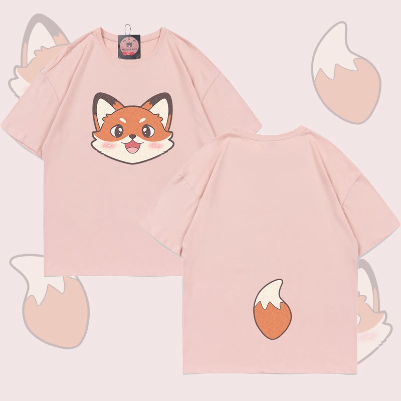 MODAKAWA Fuchskopf- und Schwanzgrafik-T-Shirt - Pink - 5XL - image 3