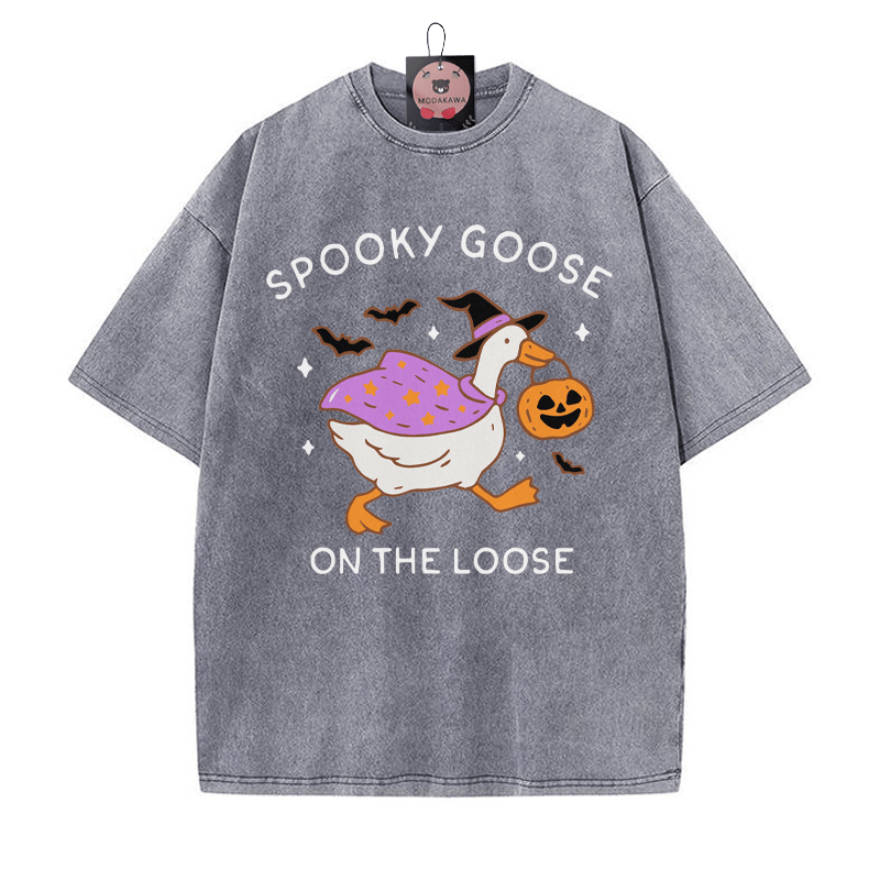 Gruselige Gans auf freiem Fuß Halloween Grafik Unisex Vintage gewaschenes T-Shirt - Grau - 5XL - image 4