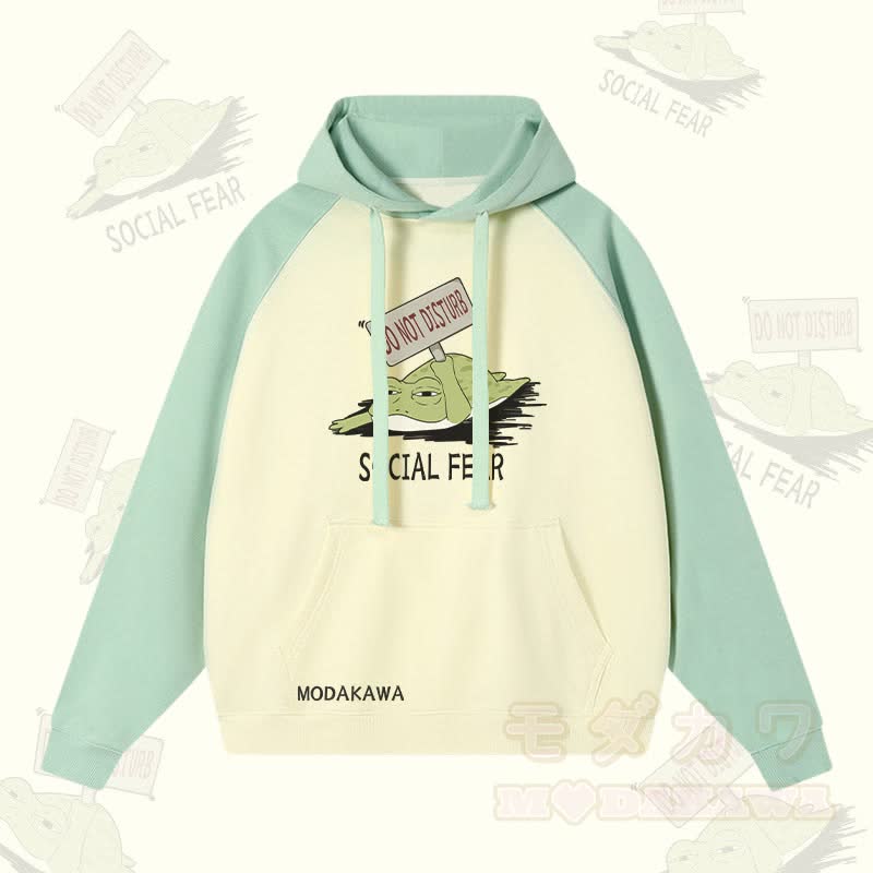 DO NOT DISTURB SOCIAL FEAR Streetwear-Hoodie mit Frosch-Grafik und Farben - Hellgrün&Aprikose - 3XL - image 3